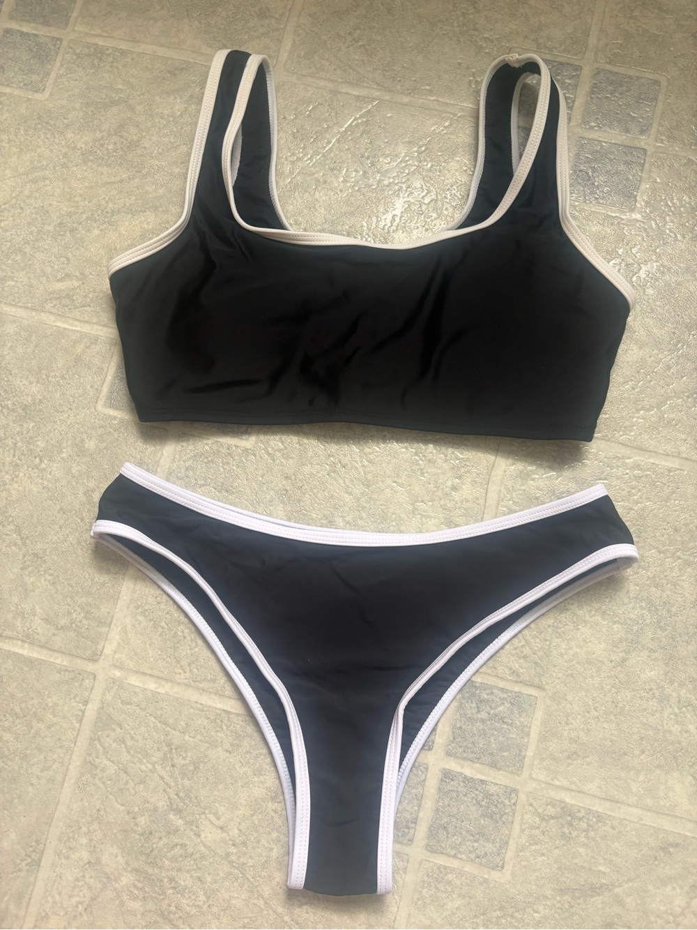 SHEIN Black Bikini Set with White Trim